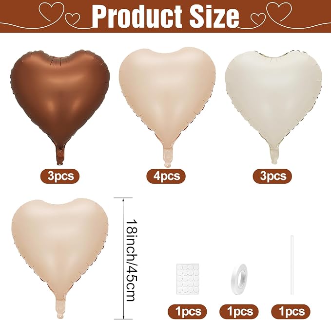 Sand White Brown Heart Balloons, 18Inch Boho Cream Nude Neutral Helium Balloon - Image 2
