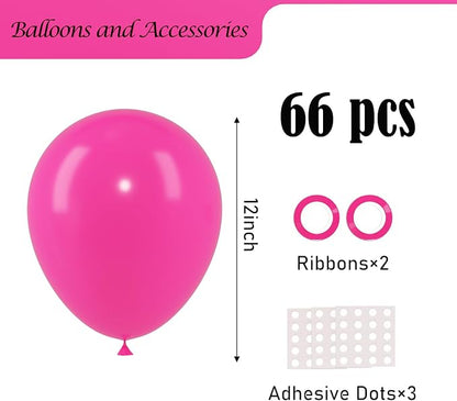 Voircoloria 66pcs Hot Pink Latex Party Balloons, 12inch | - Image 2