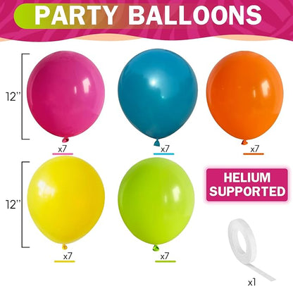 HILAVO Tropical Balloons 12 Inch Summer Hawaiian Hot Pink Orange Teal Yellow - Image 2