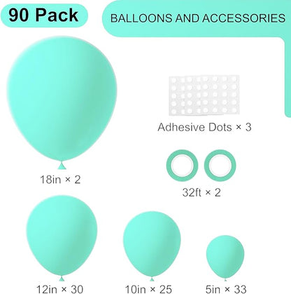 Voircoloria 90pcs Teal Balloons Garland Arch Kit, 18 12 10 5 Inch | - Image 2
