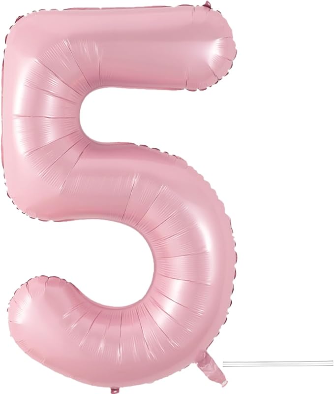 Light Pink 5 Balloon, 40 Inch Large Pastel Pink Foil Helium Number Balloons 0-9 by KYGNE