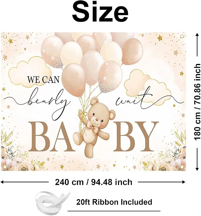 Mocsicka We Can Bearly Wait Backdrop Bear Baby Shower Banner Girl Bear Baby - Image 3