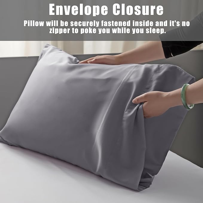 TELUS Dark Grey Pillow Cases Queen Size 2 Pack, Bamboo Rayon Cooling Pillowcases with Envelope Closure, Cool Breathable Pillow Case for Hot Sleepers & Night Sweats, 20x30 inch