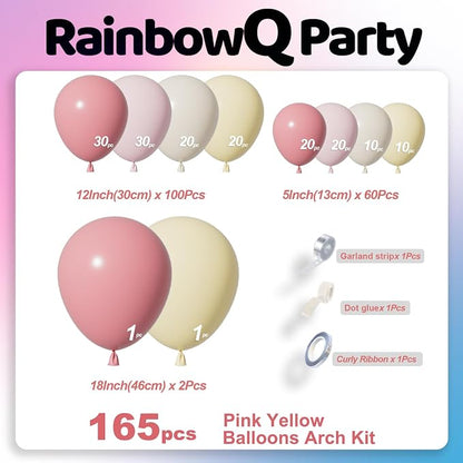RainbowQ 165 Pcs Pink and Yellow Balloons Arch Kit Different Sizes Garland | - Image 4