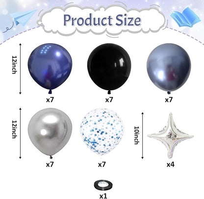 Blue and Black Balloons, Pearl Navy Blue Black Silver Dark Blue Star Confetti - Image 2