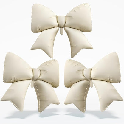 Cream Bow Foil Balloons 38 Inch, Large Beige White Bow Shaped Mylar Balloons by Togvu