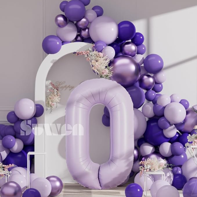 SUWEN 40 Inch Light Purple Lavender Big 0 Balloon Number Foil Helium 0-9 | 0th - Image 4