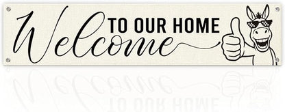 Welcome to Our Home Hanging Banner, Funny Farmhouse Porch Sign Decor by Unknown
