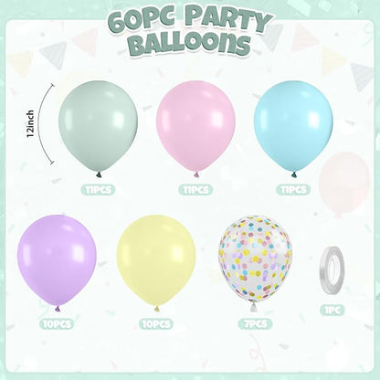 60pcs Pastel Balloons, Pastel Color Balloons, Macaron Green Pink Purple Teal - Image 2