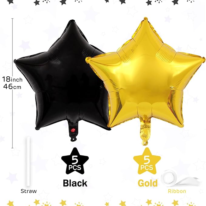 Black Gold Star Balloons 18 Inch - Image 2