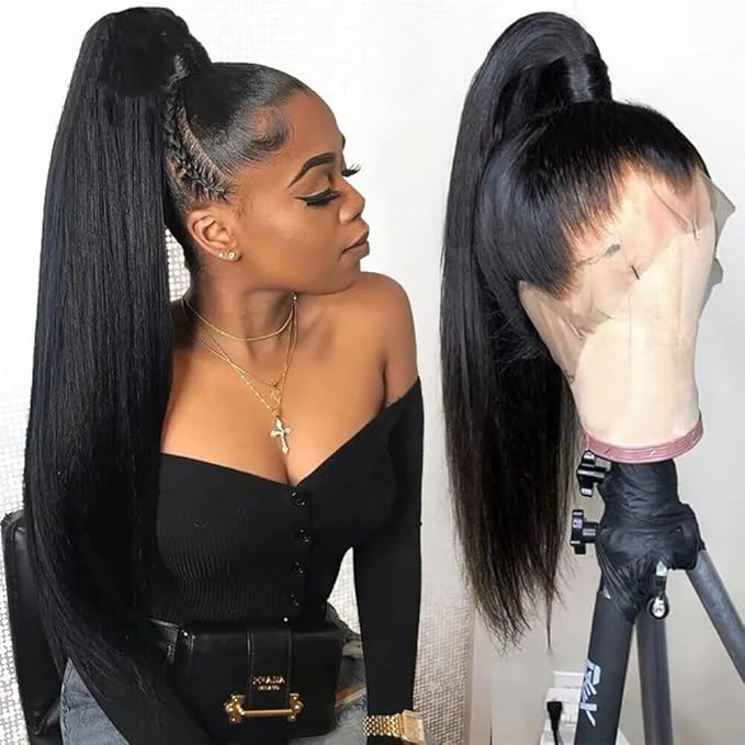 sdamey 360 Straight Lace Front Wigs Human Hair HD Transparant Full Lace Wigs For Women 200 Density Wigs Human Hair Pre Plucked With Baby Hair 12A Brazilian Virgin Hair Natural Color 24inch