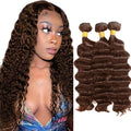Chocolate Brown Bundles Human Hair Color 4 Deep Wave Bundle Brazilian Virgin Remy Hair 3 Bundles 18 20 22 Inch Niegmeag Double Weft Dark Brown Deep Wave Bundle Hair Weave 150g