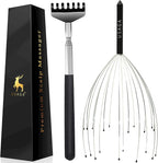 USAGA 20 Fingers Head Massager Scalp Massager Head Scratcher Extendable Back Scratcher, Stocking Stuffers Gift for Scalp Body Relaxing (Black)