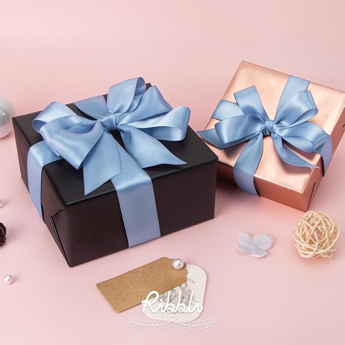 Ribbli Dusty Blue Satin Ribbon, Double Faced Satin 1-1/2 inch x Continuous 25 - Image 3