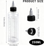 3 Pack Hair Oil Bottle, 8.5oz Plastic Squeeze Oil Applicator Bottle for Hair Scalp Root Dye Twist-On Top Tip Cap with Clear Graduated Scale