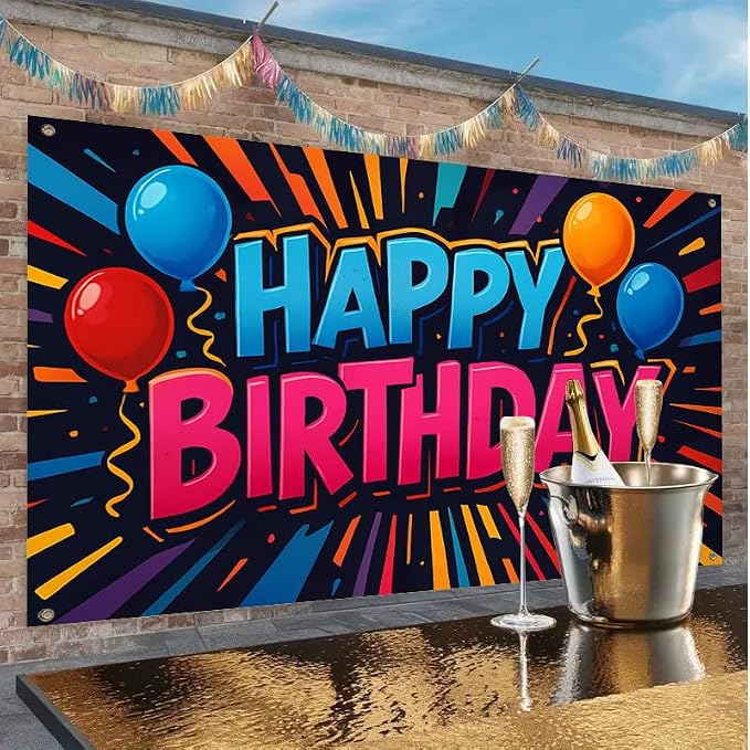Happy Birthday Decorations Banner 71x43 Inch, Large Birthday Party Backdrop Sign - Image 7