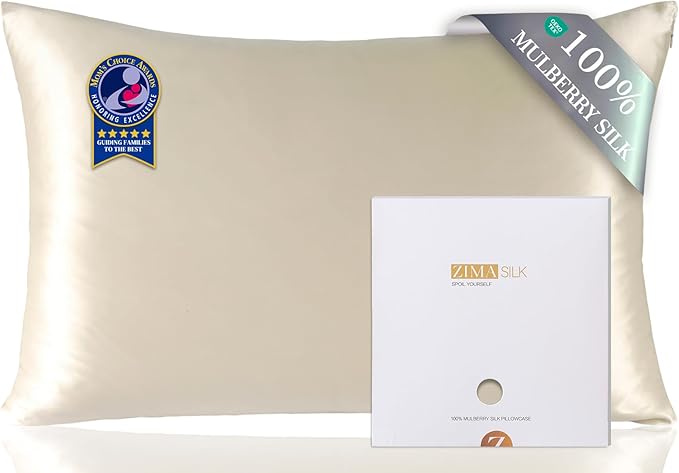 ZIMASILK 100% Pure Mulberry Silk Pillowcase for Hair and Skin Health,Soft and Smooth,Both Sides Premium Grade 6A Silk,600 Thread Count,with Hidden Zipper,1pc (King 20''x36'',Beige)