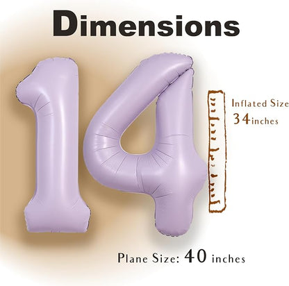SUWEN 40 Inch Light Purple Lavender Big 14 Balloon Number Foil Helium 0-9 | - Image 2