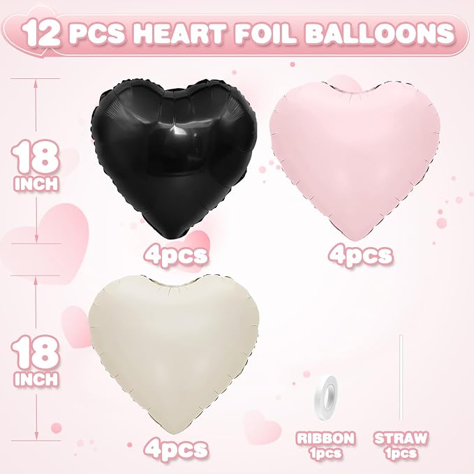 Black Pink White Heart Balloons - Image 2