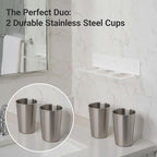 Hair Tool Organizer Wall Mount, Stainless Steel Hair Tool Holder with 2 Heat-Resistant Cups, Curling Iron Holder for Vanity, Hot Tools Organizer with PVC Ring,Hair Dryer Holder for Bathroom