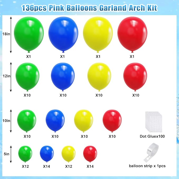 YMSZ Red Blue Green Yellow Balloons, Different Size, - Image 2
