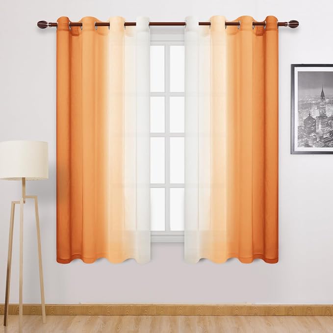 DWCN Autumn Faux Linen Ombre Sheer Curtains by DWCN