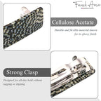 French Amie Oblong Handmade 3.5" Celluloid Automatic Hair Clip Barrette French Hair Clip for Women Strong Hold Set of 2 No Slip Durable Paris Hair Accessories, Made in France (Ivory Black and Opera)