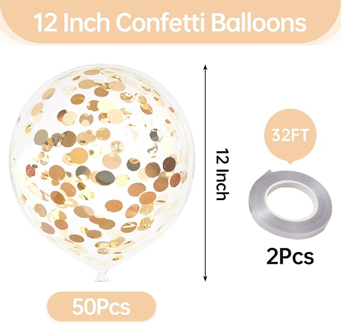 50pcs Light Gold Foil Confetti Balloons, 12 inch Latex Balloon - Image 2