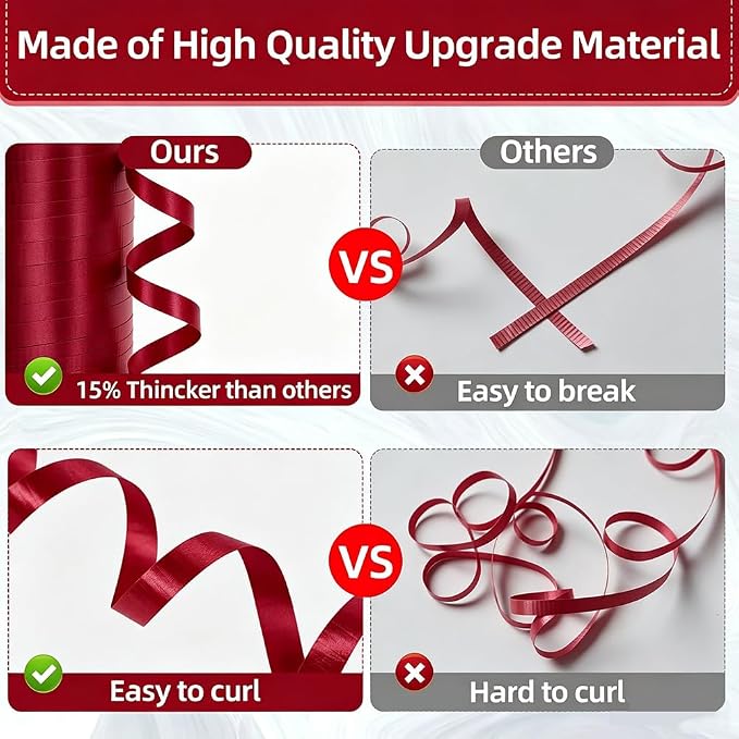 Crimped Red Curling Ribbon, 3/16 inch x 500 Yards Curling Ribbon - Image 3
