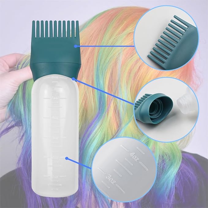 4 Pack Root Comb Applicator Bottle, Hair Oil Comb Applicator for Hair Dye, Shampoos, Salons (Grey+Green)