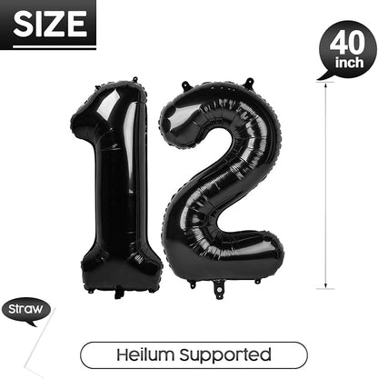 12 Balloon - Black Birthday Number Balloons, 40 Inch Decorations Men Women | - Image 5