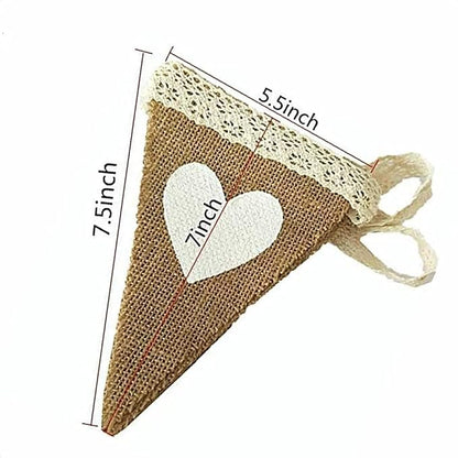FQTANJU 12Pcs Vintage Heart Jute Burlap Bunting Banner Hessian Flag - Image 4