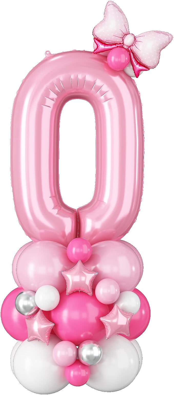 40 Inch Pink Number 0 Balloon Pastel Pink White Number Zero Foil Balloon Tower by Domgoge