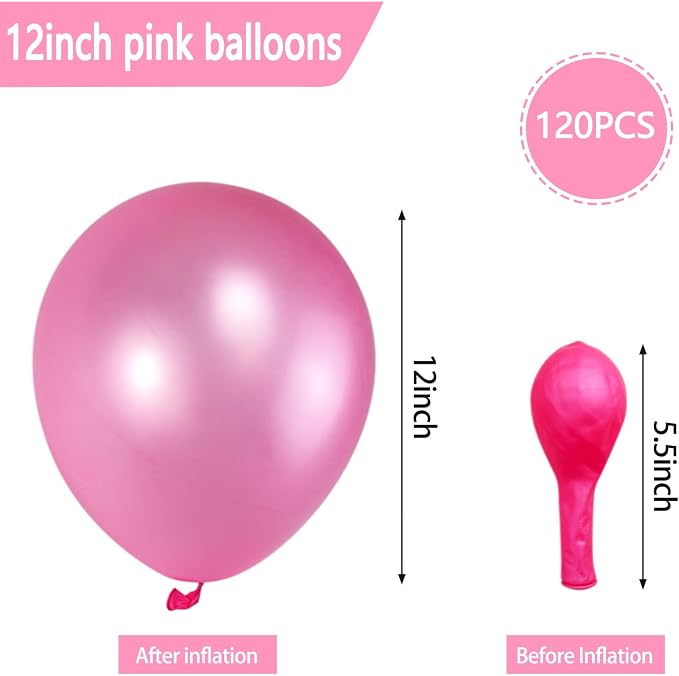 120 Pack Pearl Pink Balloons, Bright 12 inch Royal Pink Latex Party Balloons - Image 3