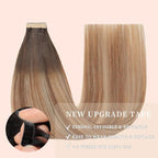 Human Hair Tape in Extensions, Chestnut Brown to Light Brown Mixed Light Blonde Hair Extensions Real Human Hair 20 Inch 20pcs Remy Straight Tape ins Invisible Tape in Hair (2/6/18K#,20 Inch)