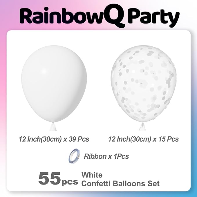 RainbowQ White Balloons 55Pcs 12 Inch Confetti Latex Helium Party Balloon | - Image 3