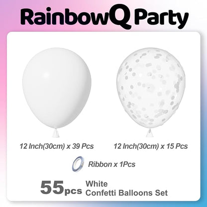 RainbowQ White Balloons 55Pcs 12 Inch Confetti Latex Helium Party Balloon | - Image 3