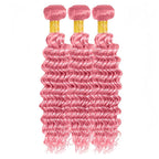 28 30 32 Inch Light Pink Human Hair Bundles Pink Deep Wave Bundles Niegmeag Virgin Soft and Skily Remy Hair Extensions Double Weft Pure Pink Bundle