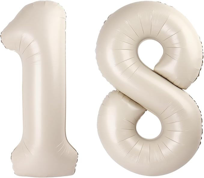 Cream White Foil Number 18 81 Balloon 40 Inch, Helium Mylar Number 18 81 by Upgesy