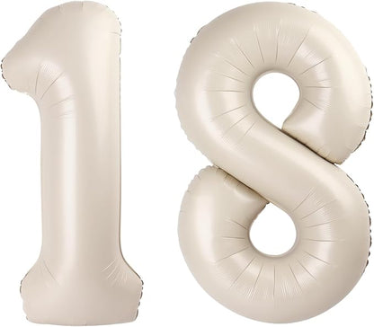 Cream White Foil Number 18 81 Balloon 40 Inch, Helium Mylar Number 18 81 by Upgesy