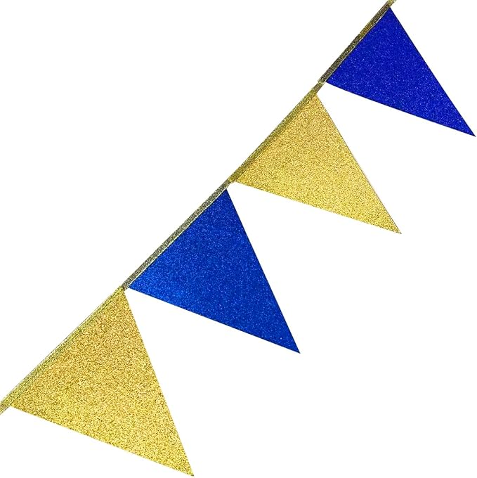 Royal Blue Gold Party Decorations Pennant Banner Flag Glitter Navy Blue and - Image 5