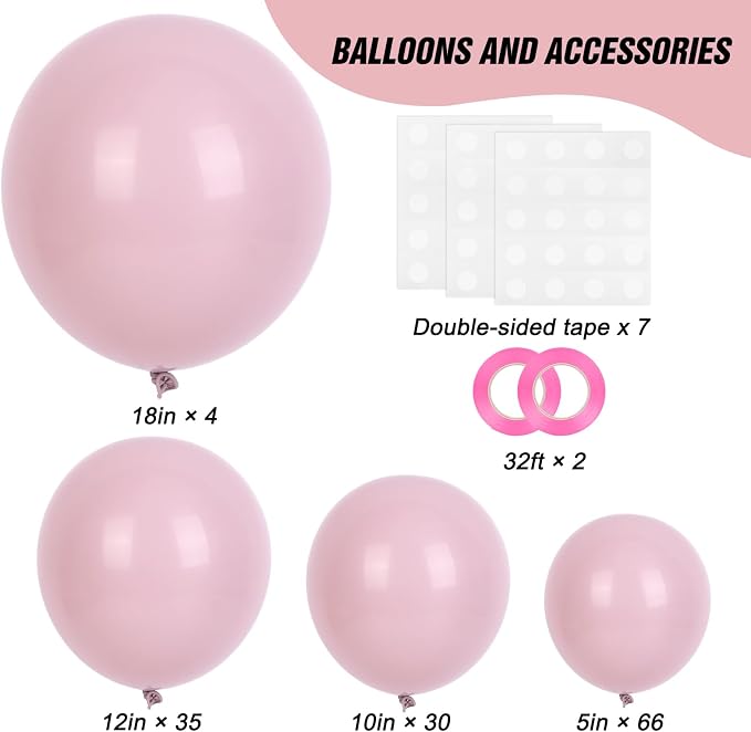 RUBFAC Dusty Pink Balloons 129pcs Different Sizes Pack of 18 12 10 5 Inch | - Image 2