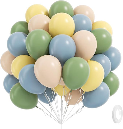 60pcs 12inch Sage Green Dusty Blue Pastel Yellow Balloons, Nude Blue and Green by Leraqertra