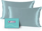Mulberry Silk Pillowcases Set of 2, Both Sides Real Silk Pillowcase for Hair and Skin Prevent Acne Pillowcase Organic Silk Pillow case 2 Pack with Hidden Zipper, Haze Blue, Standard (20"×26")