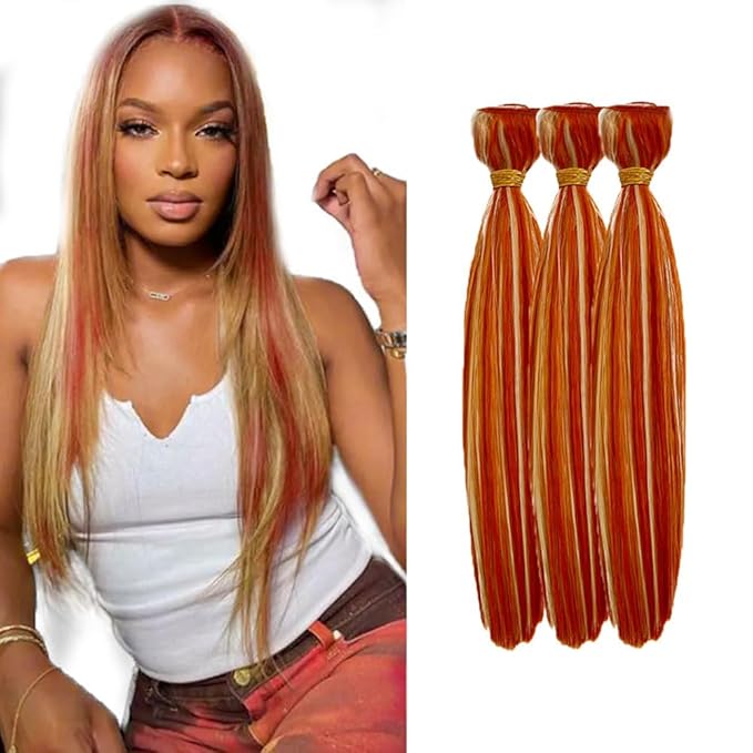 24 26 28 Inch Orange Straight Bundles Human Hair Highlight Blonde Bundle Brazilian Virgin Remy Hair Extensions Niegmeag 2 Tone Orange and Blonde Straight Bundle 300g
