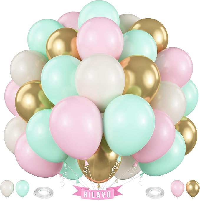 Pink and Green Balloons Pastel Green Pink White Sand Gold Metallic Balloons by HILAVO