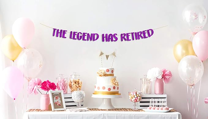 Pre-Strung The Legend Has Retired Purple Glitter Banner - Image 2