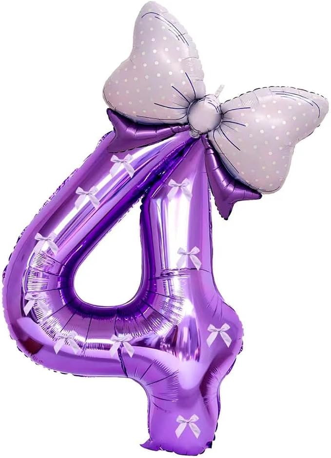 32 Inch Purple Butterfly Ribbon Number 4 And Bow Balloon Foil Film Balloon by Unknown