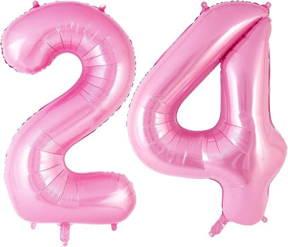 Pink Number 24 Balloons, Big Large Foil Number Balloons, Jumbo Giant Mylar by AIQINHU