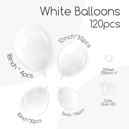 Awenztech 122pcs White Balloon Arch Kit, 18 12 10 5 inch White Latex Balloons - Image 2